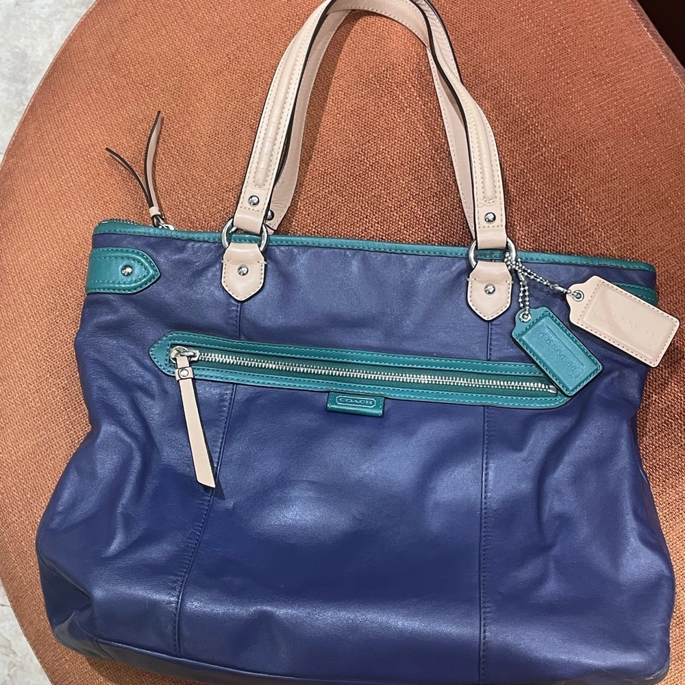 Coach Blue and Tan Leather Tote